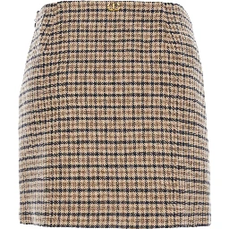 Beige Skirt with All-Over Stripe in Wool Blend Woman