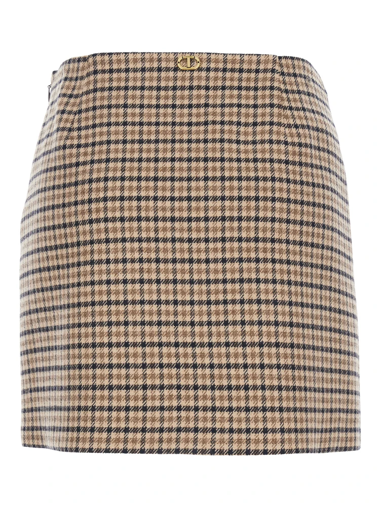 Beige Skirt with All-Over Stripe in Wool Blend Woman alternative