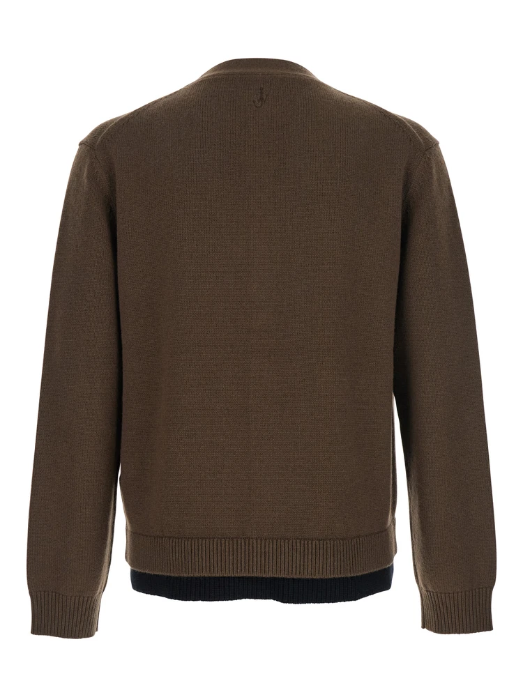 Brown Cardigan with V-Neck and Layered Design in Fabric Man alternative