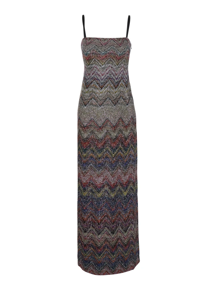 Multicolor Long Dress with ZigZag Motif in Fabric Woman