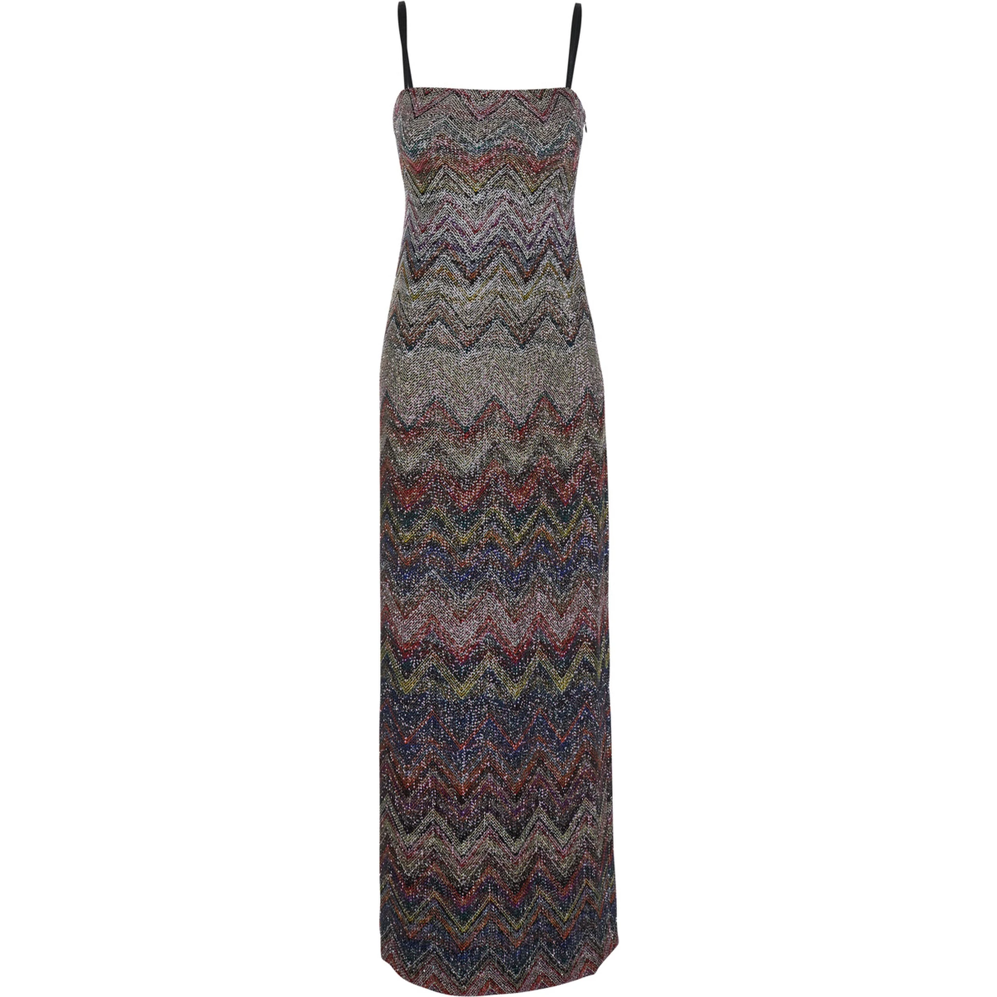 Multicolor Long Dress with ZigZag Motif in Fabric Woman