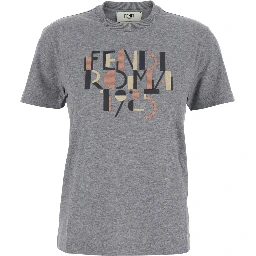 Grey Crewneck T-Shirt with Logo Detail on the Front in Cotton Woman