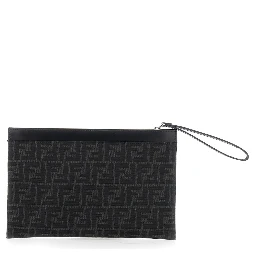 Grey Clutch with All-Over FF Motif in Fabric and Leather Man