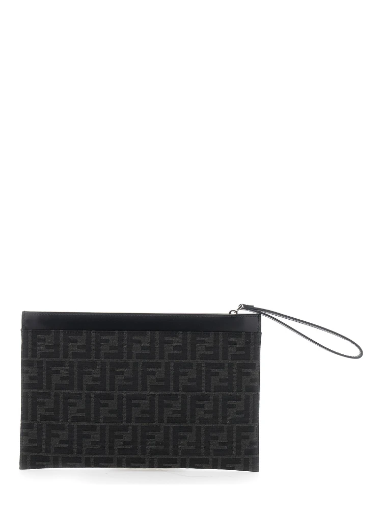 Grey Clutch with All-Over FF Motif in Fabric and Leather Man alternative