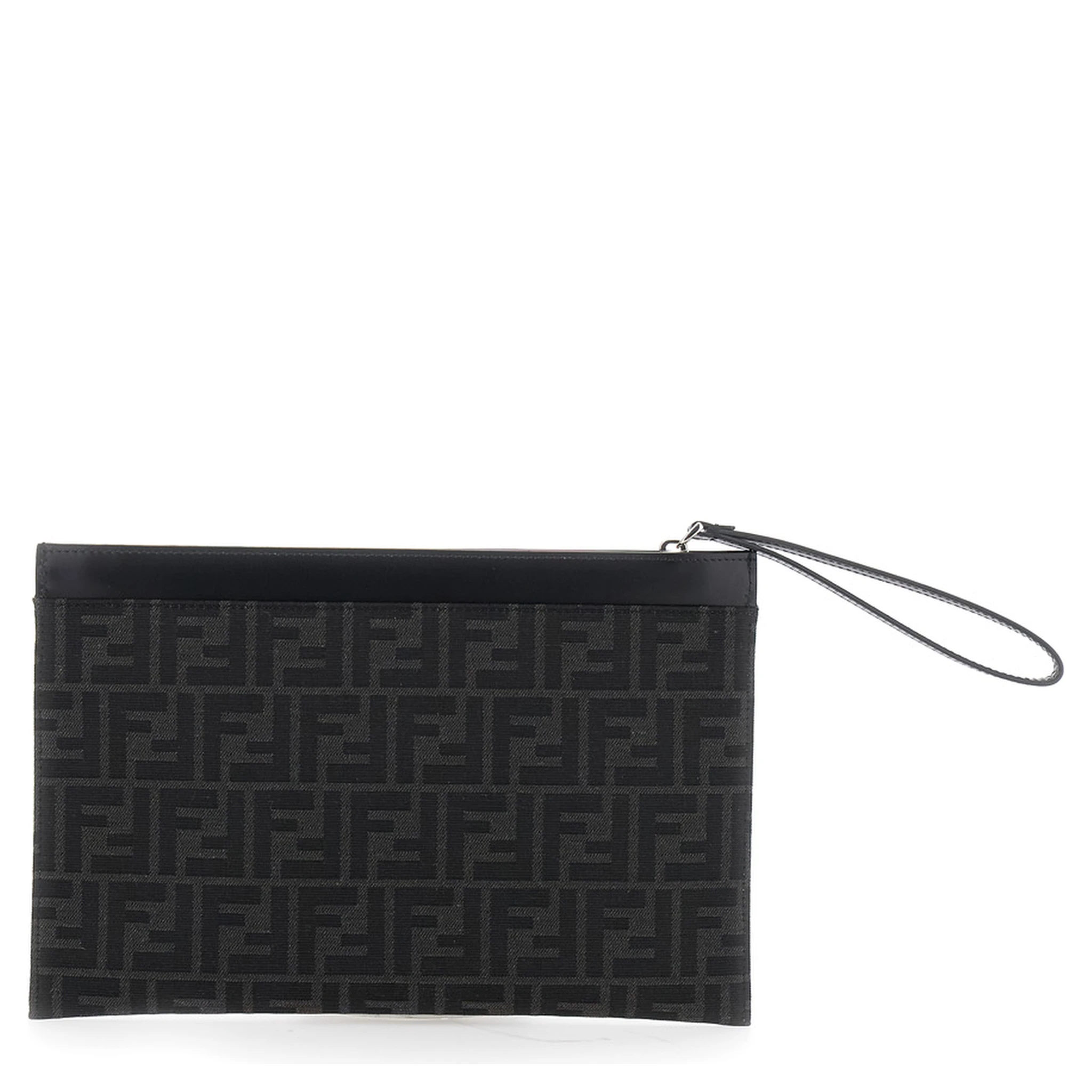 Grey Clutch with All-Over FF Motif in Fabric and Leather Man