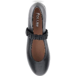 Black Ballet Flats with Elasticated Band on the Front in Leather Woman