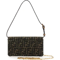 Baguette Brown Wallet on Chain with FF Closure in Canvas Woman