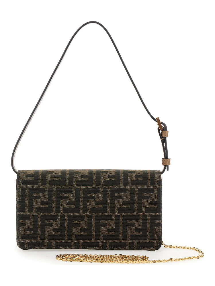 Baguette Brown Wallet on Chain with FF Closure in Canvas Woman alternative