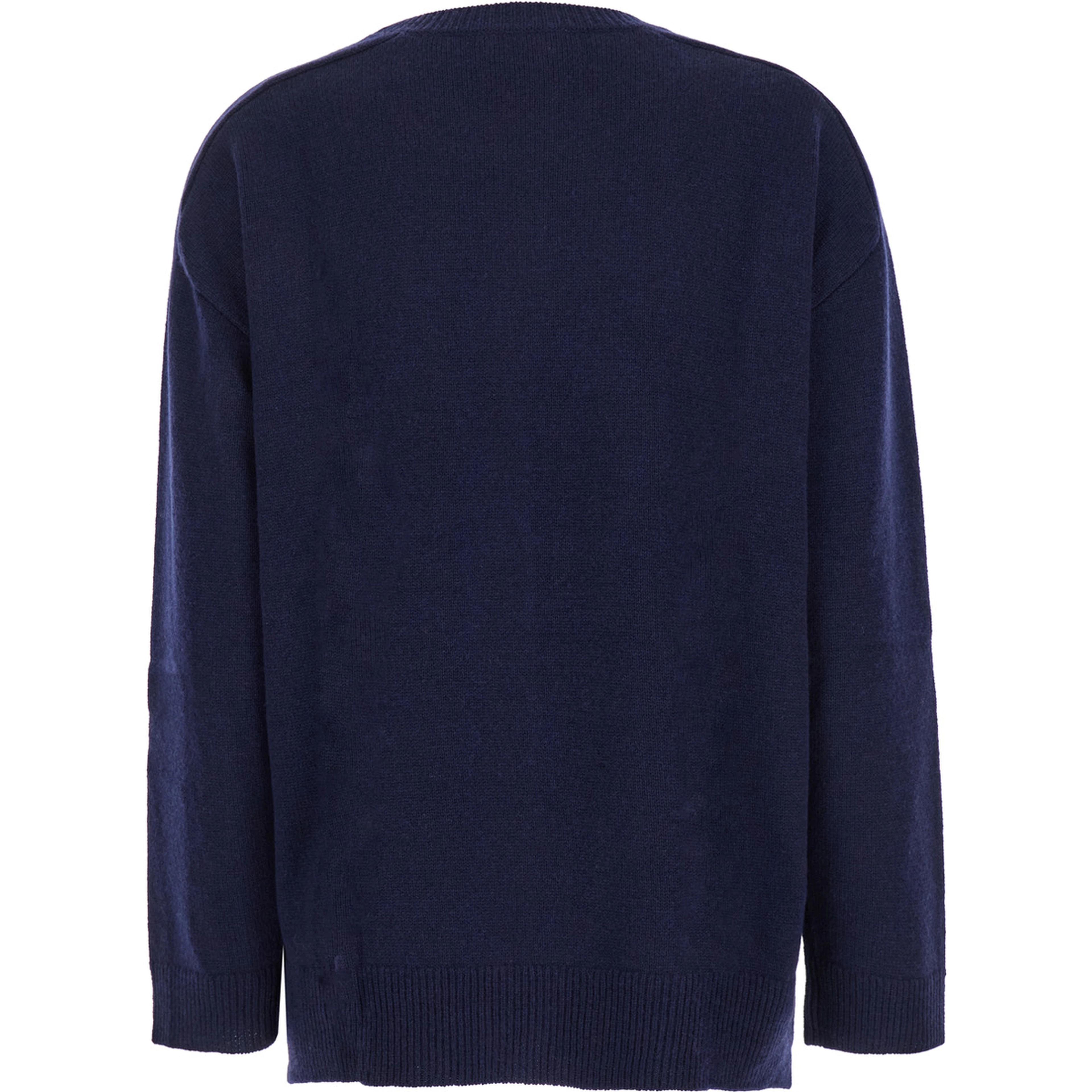 Blue Crewneck Sweater with Asymmetric Hem in Wool and Cashmere Woman