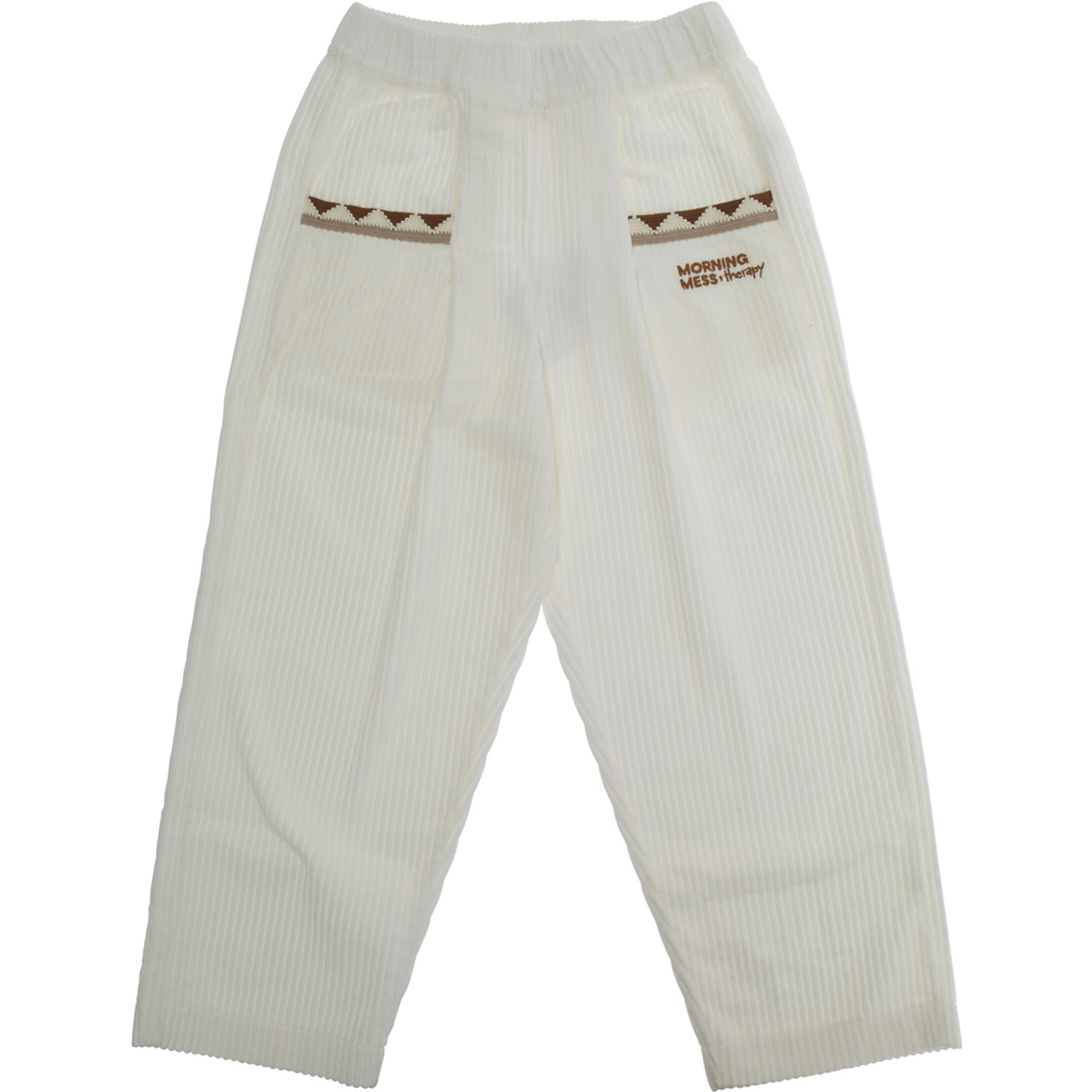 Teresa White Pants with Elastic Waist and Logo Lettering on the Front in Corduroy Girl