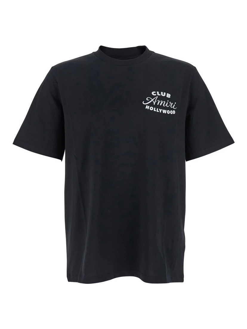 Black Crewneck T-Shirt with Logo Lettering on the Front and Maxi Logo Print on the Rear in Cotton Man