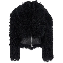 Black Sheepskin Coat with Leather Details in Fur Woman