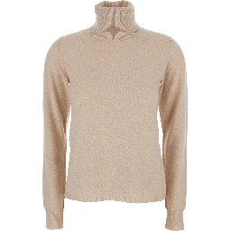 Educata Beige Sweater with Turtleneck in Wool Woman