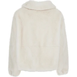 Annie White Fur Jacket with Spread Collar and Front Zip Closure in Ecofur Woman