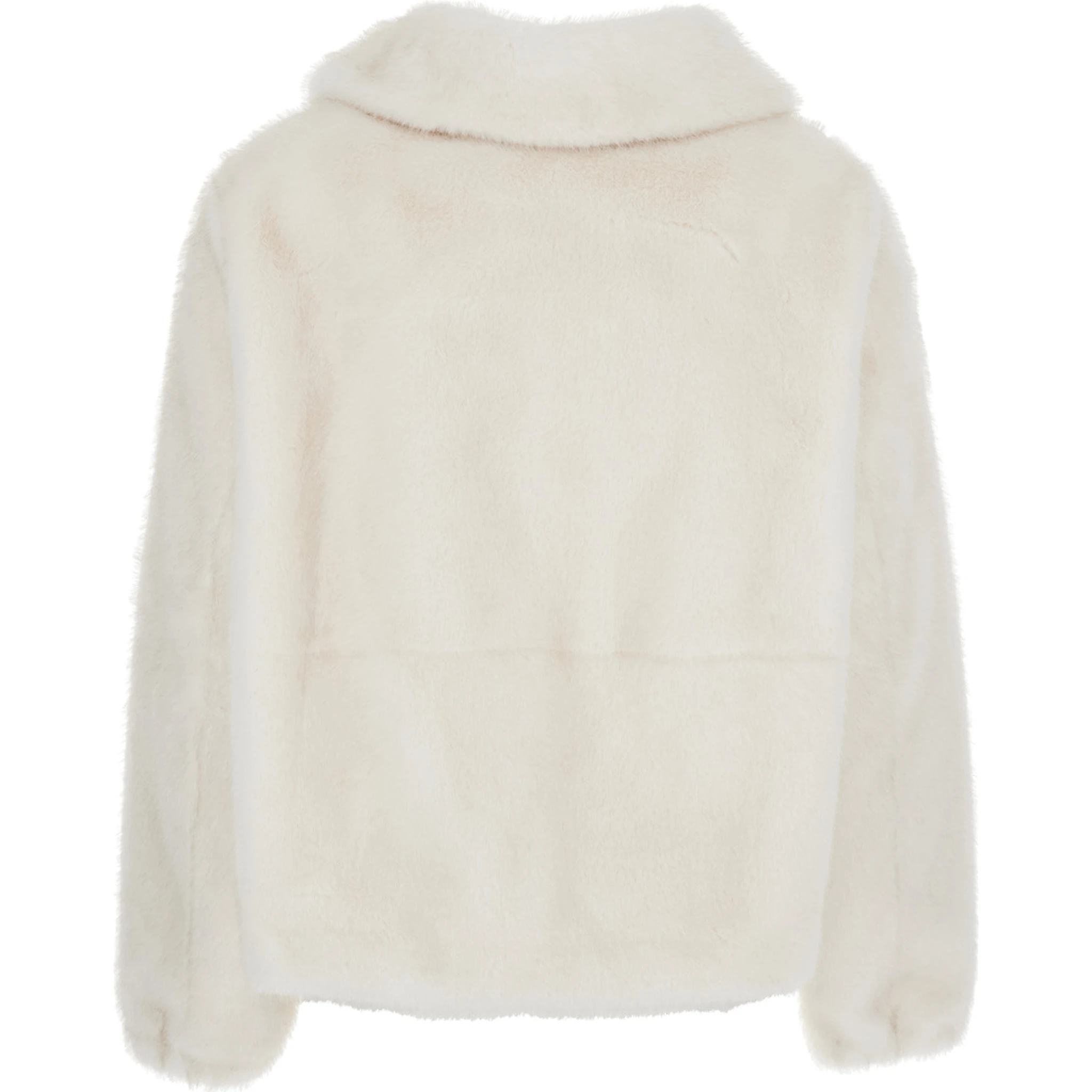 Annie White Fur Jacket with Spread Collar and Front Zip Closure in Ecofur Woman