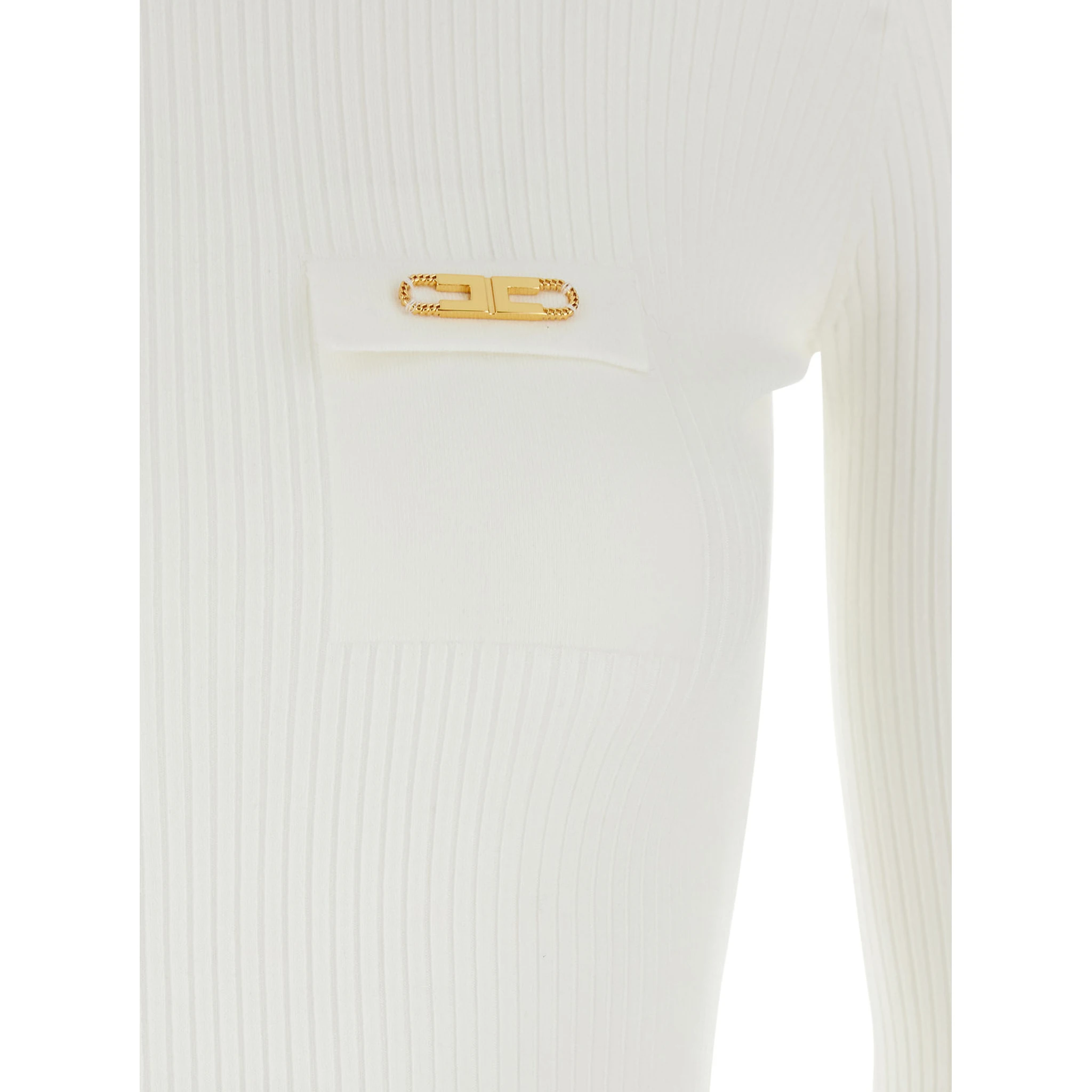 White Turtleneck Sweater with Logo Plaque on the Front in Silk Blend Woman