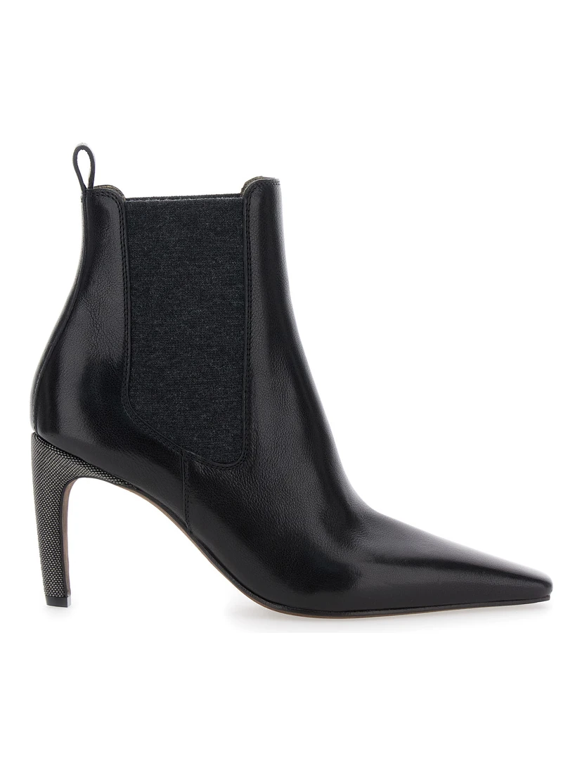 Black Boots with Square Toe and High Stiletto Heel in Leather Woman