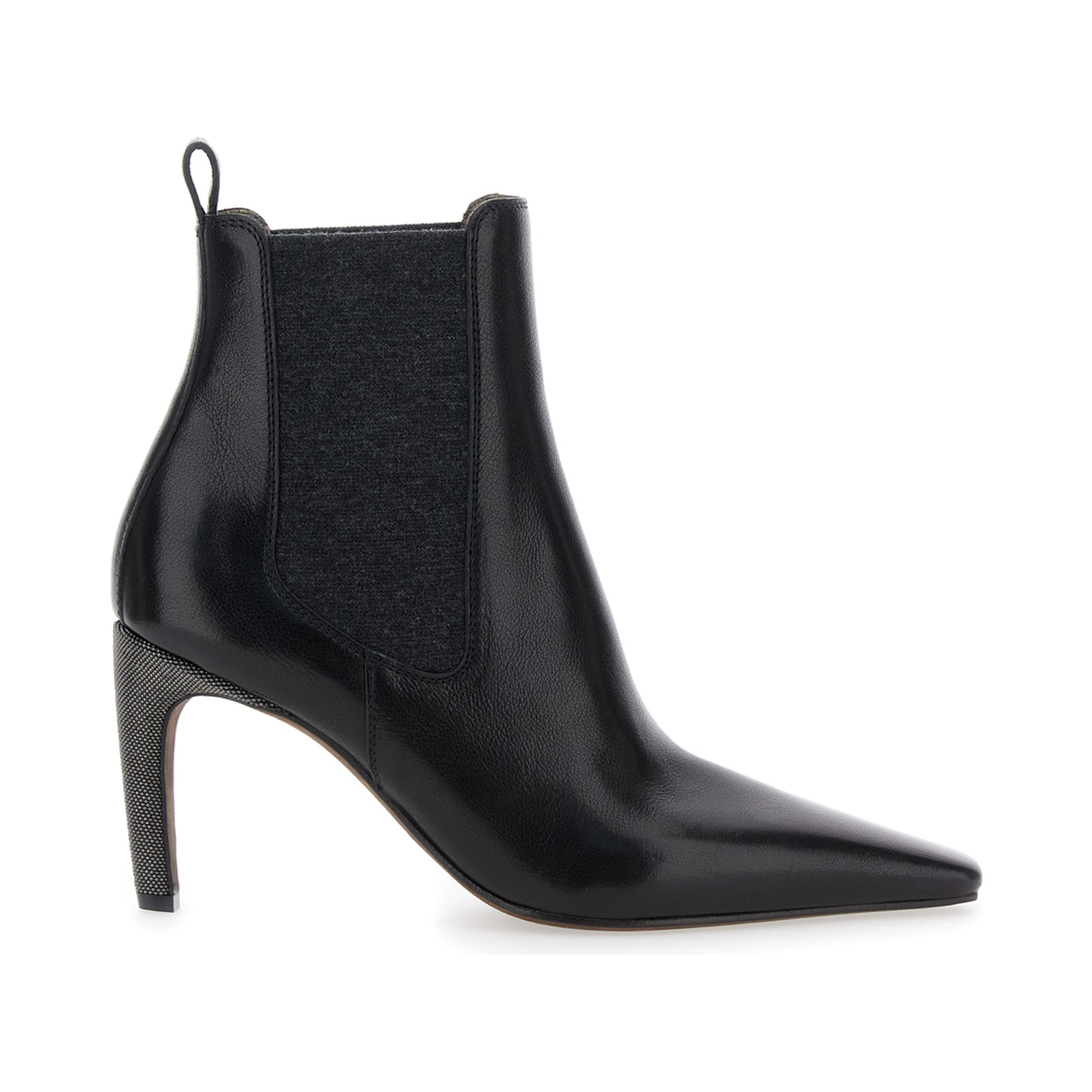 Black Boots with Square Toe and High Stiletto Heel in Leather Woman