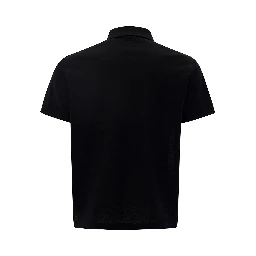 Embroidered Logo Short Sleeved Polo in Black Cotton Man