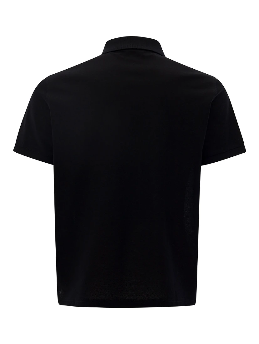 Embroidered Logo Short Sleeved Polo in Black Cotton Man