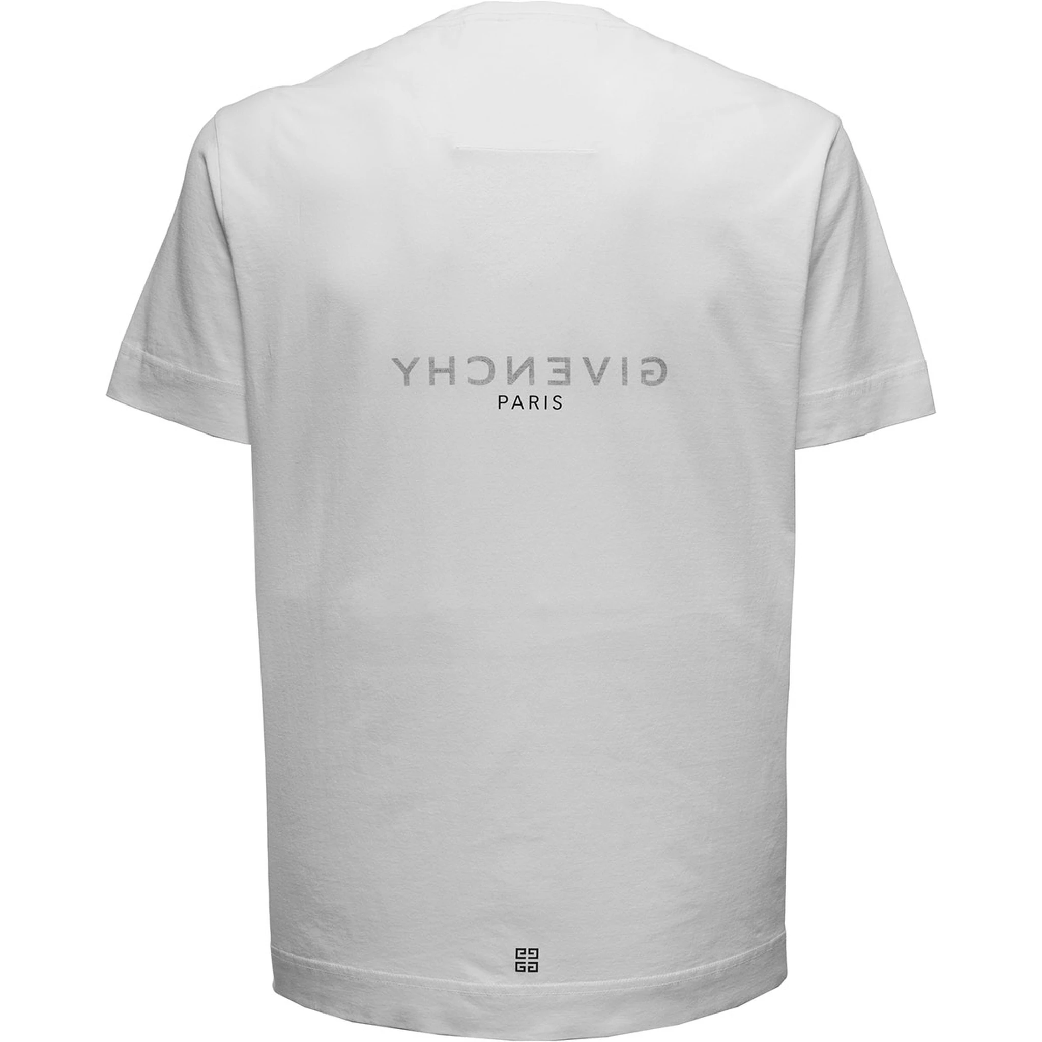 تيشيرت أبيض برقبة دائرية وشعار مطبوع على الجهة الأمامية من القطن الرجالي