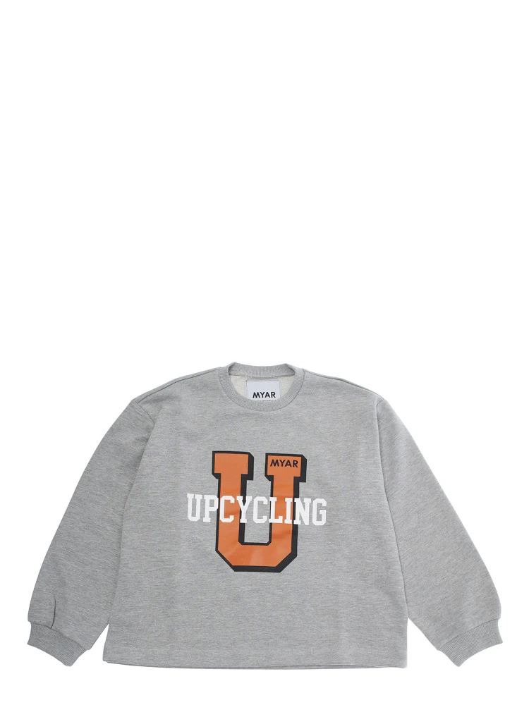Grey Crewneck Sweatshirt with Print on the Front in Cotton Boy