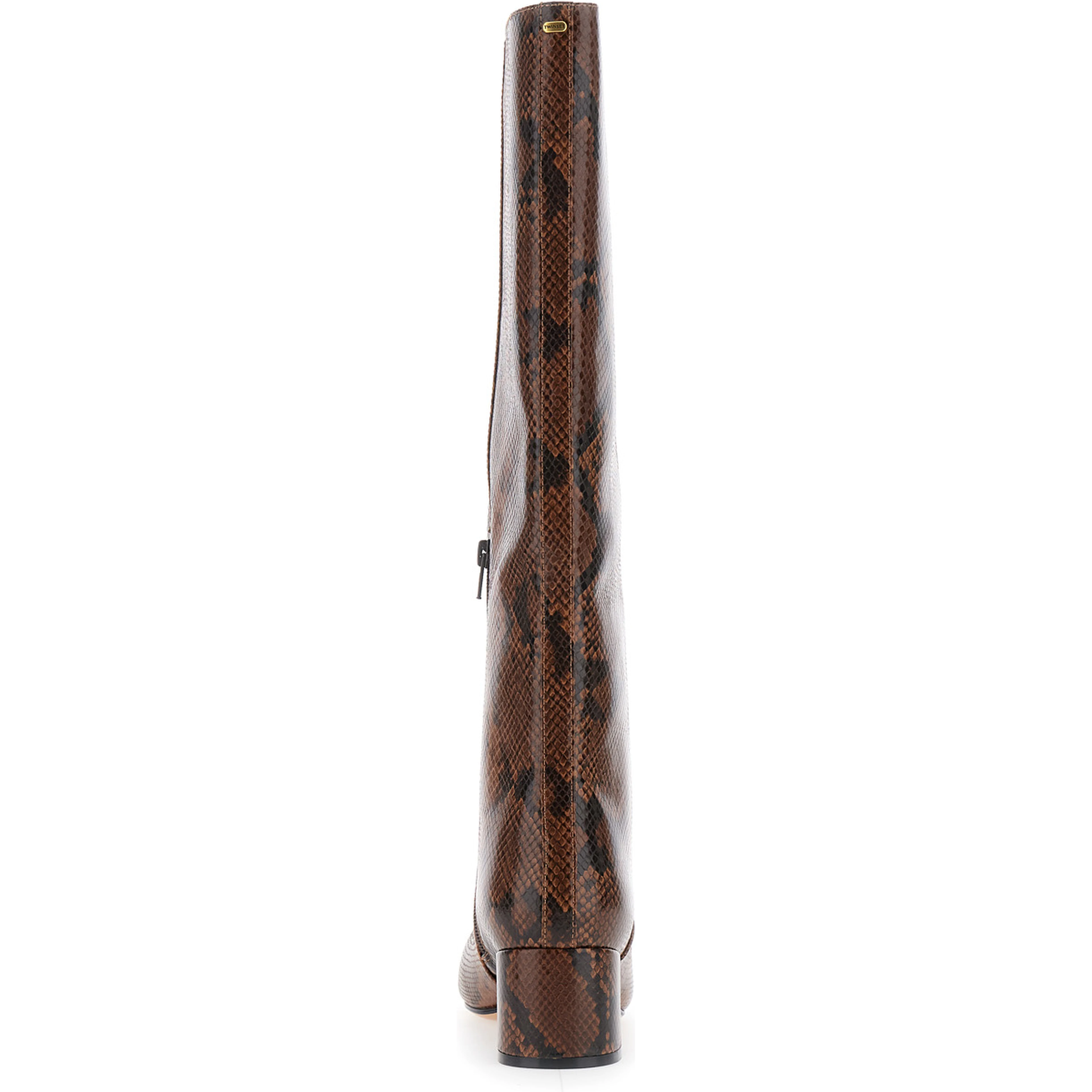 Brown Knee Boots with Python Effect in Leather Woman
