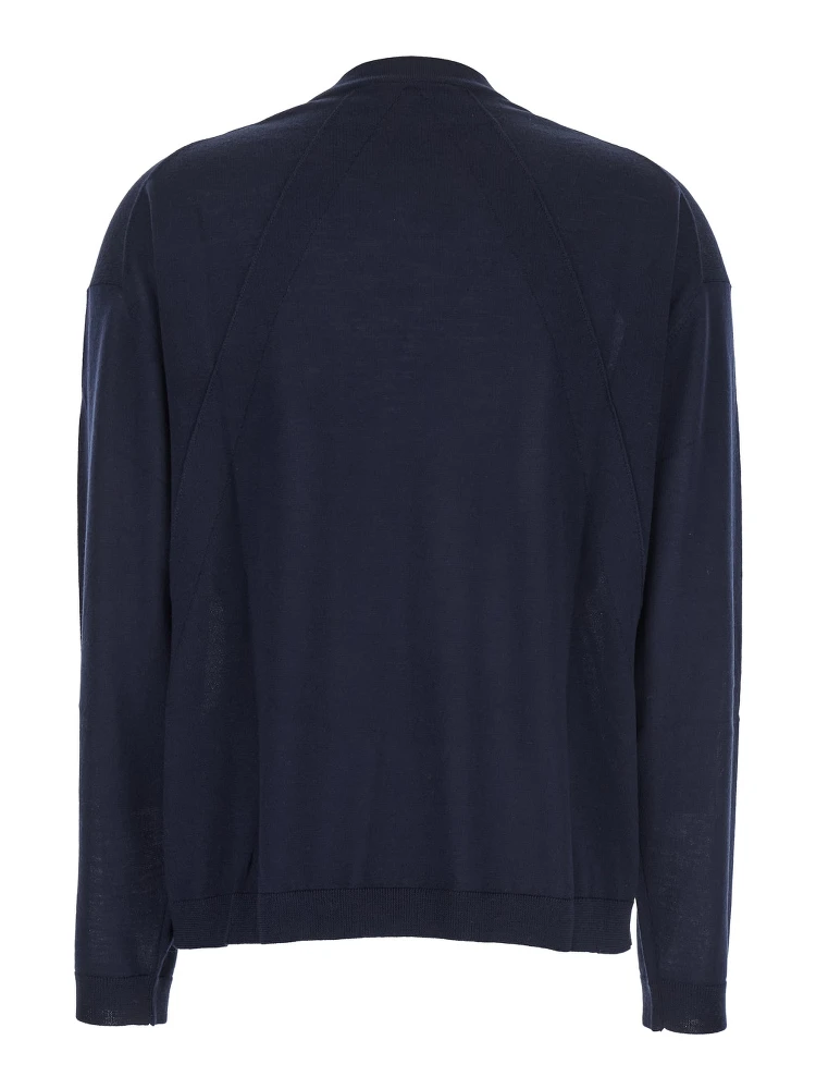 Blue Sweater with V Neck and Ribbed Trims in Wool Woman alternative