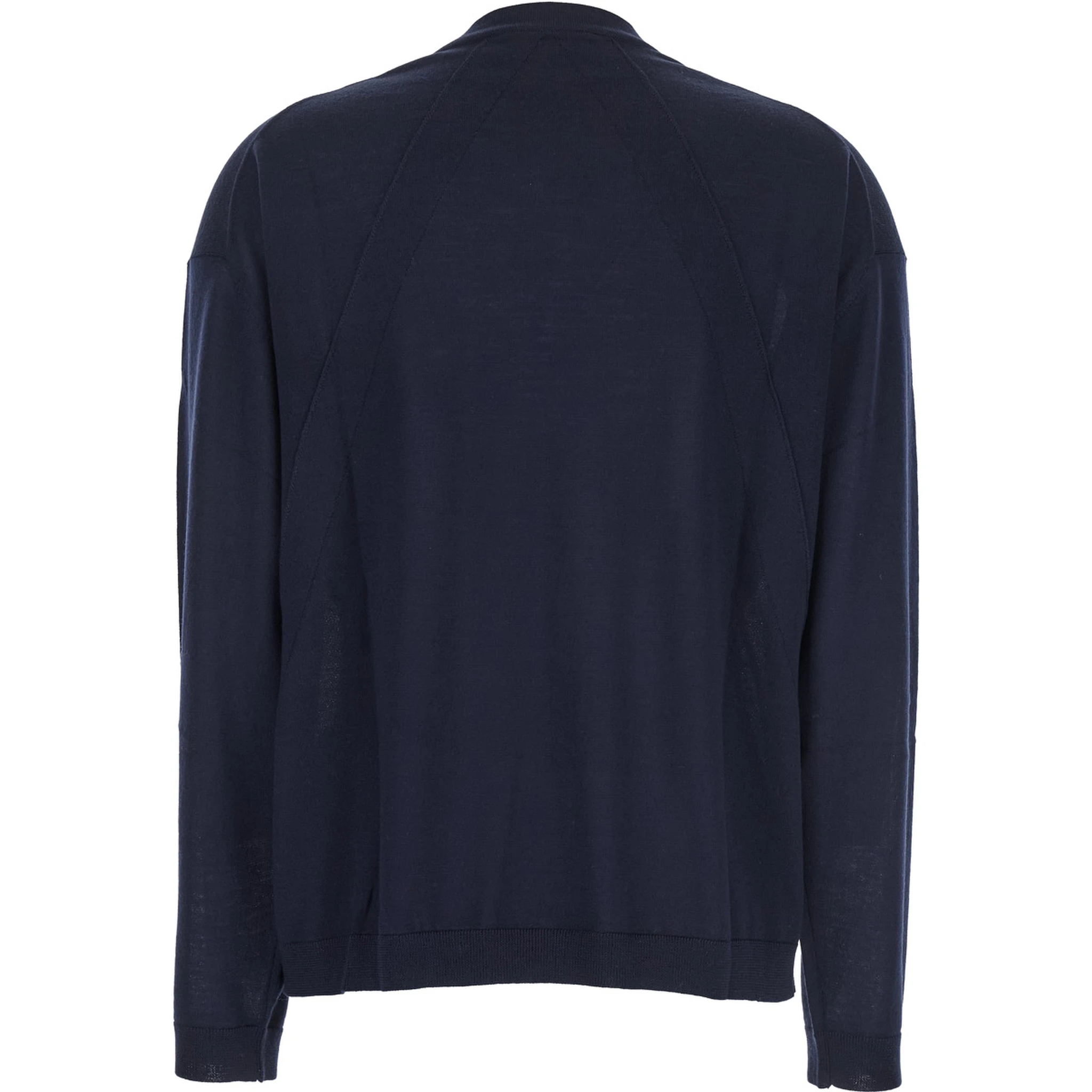 كنزة زرقاء بياقة على شكل حرف V وحواف مضلعة من الصوف للنساء