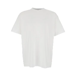 تيشيرت أبيض برقبة دائرية وشعار مطبوع على الجهة الأمامية من القطن الرجالي