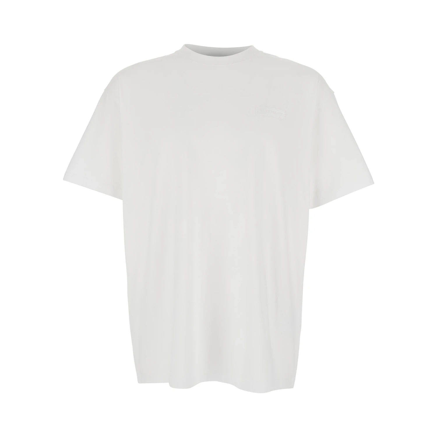 White Crewneck T-Shirt with Logo Patch on the Front in Cotton Man