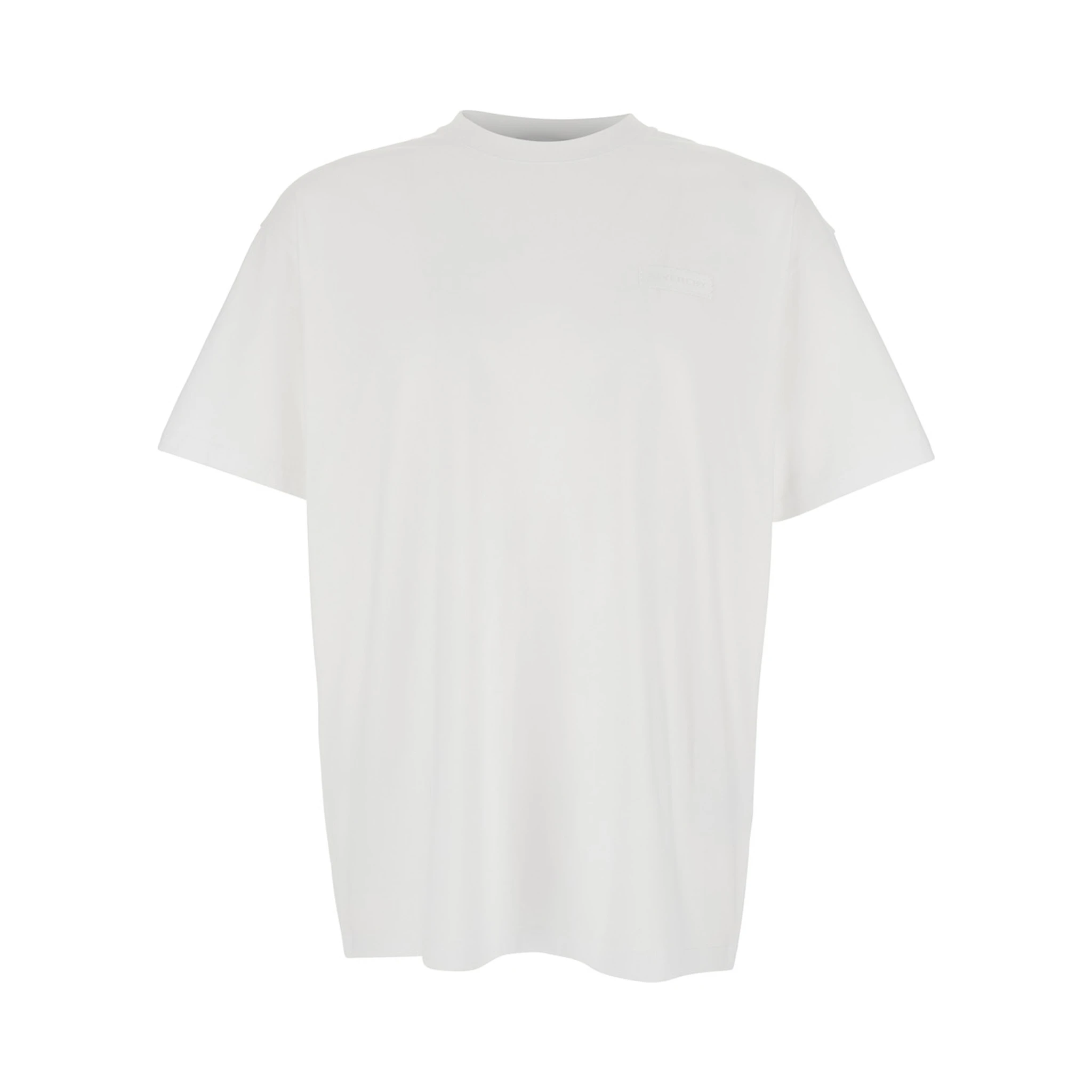 تيشيرت أبيض برقبة دائرية وشعار مطبوع على الجهة الأمامية من القطن الرجالي