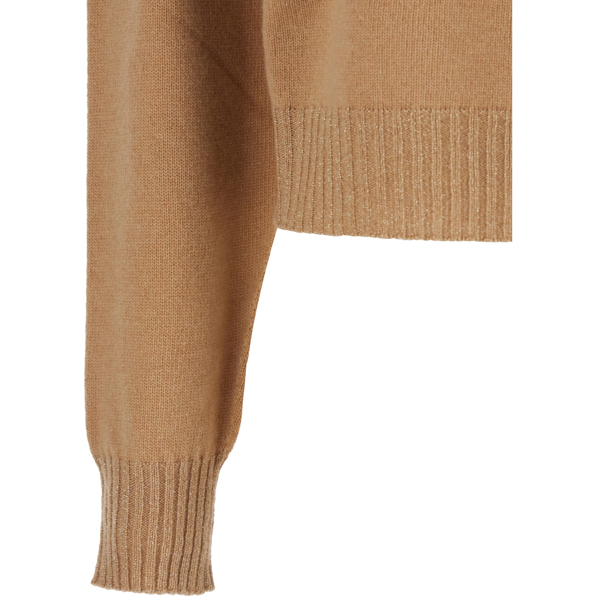 Beige Crew Neck Sweater with Dropped Shoulder and Ribbed Details in Wool Woman