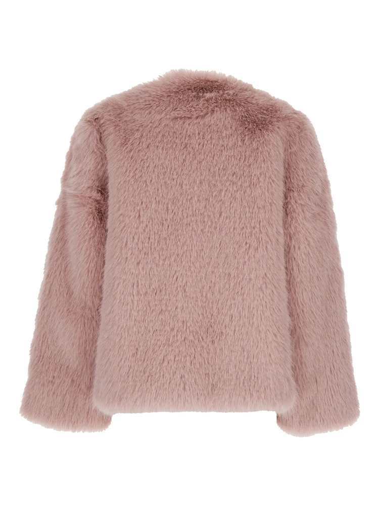 Pink Crewneck Fur Jacket with Concealed Front Closure in Ecofur Woman alternative