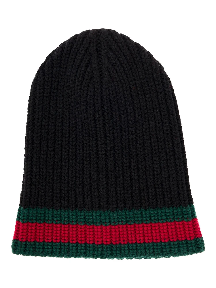 Gucci Mens Black Wool Hat with Web Detail