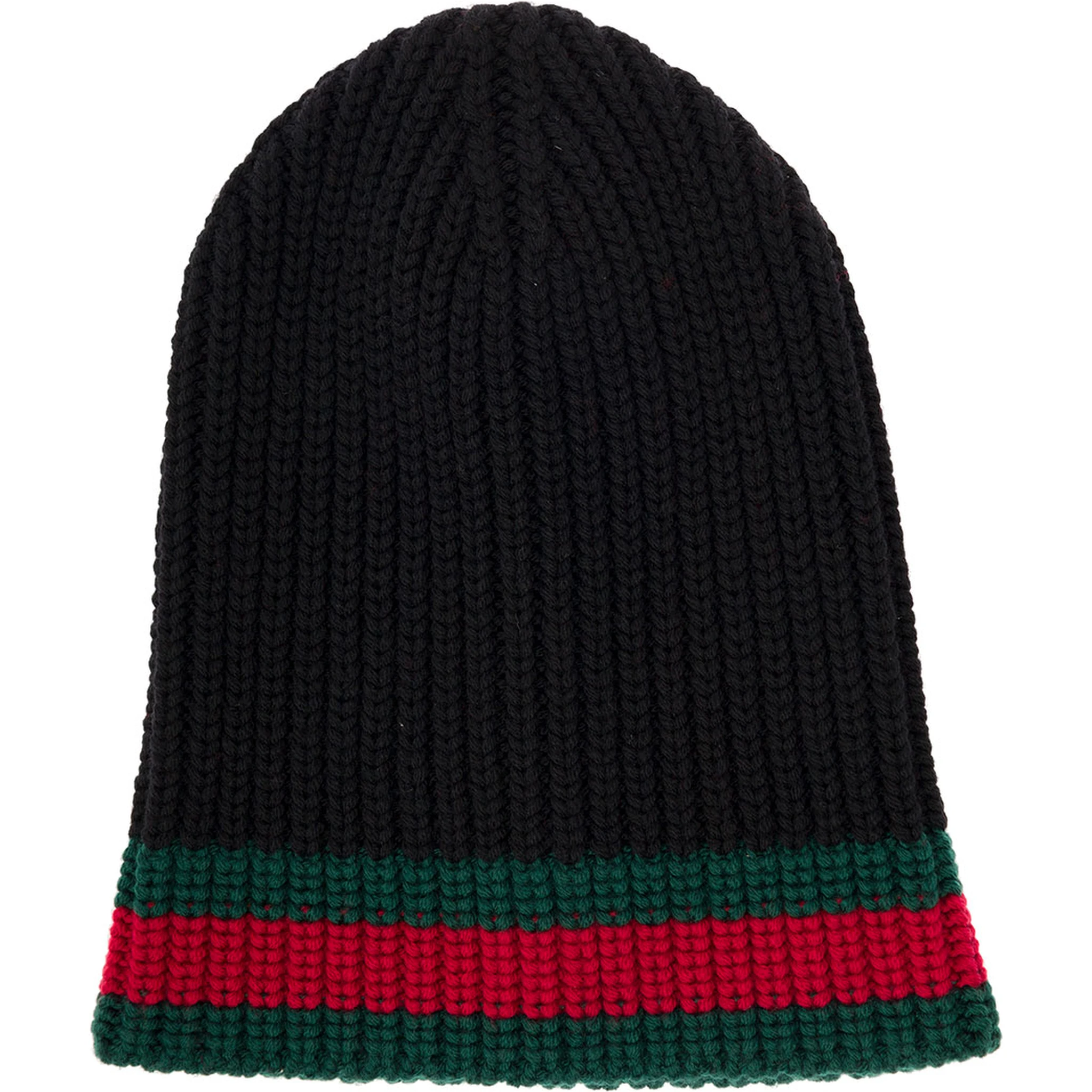 Gucci Mens Black Wool Hat with Web Detail