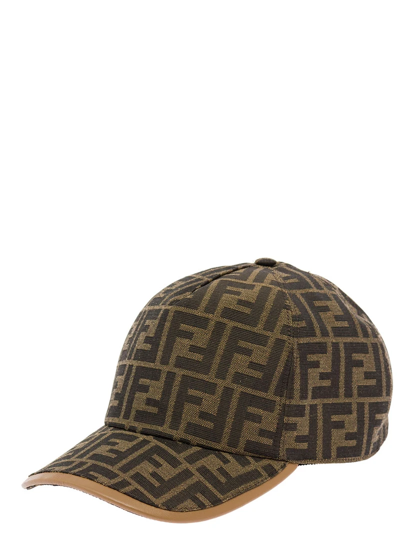 Brown Baseball Cap with All-Over FF Motif Man