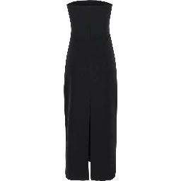 Black Bustier Dress with Slit in Tech Fabric Woman