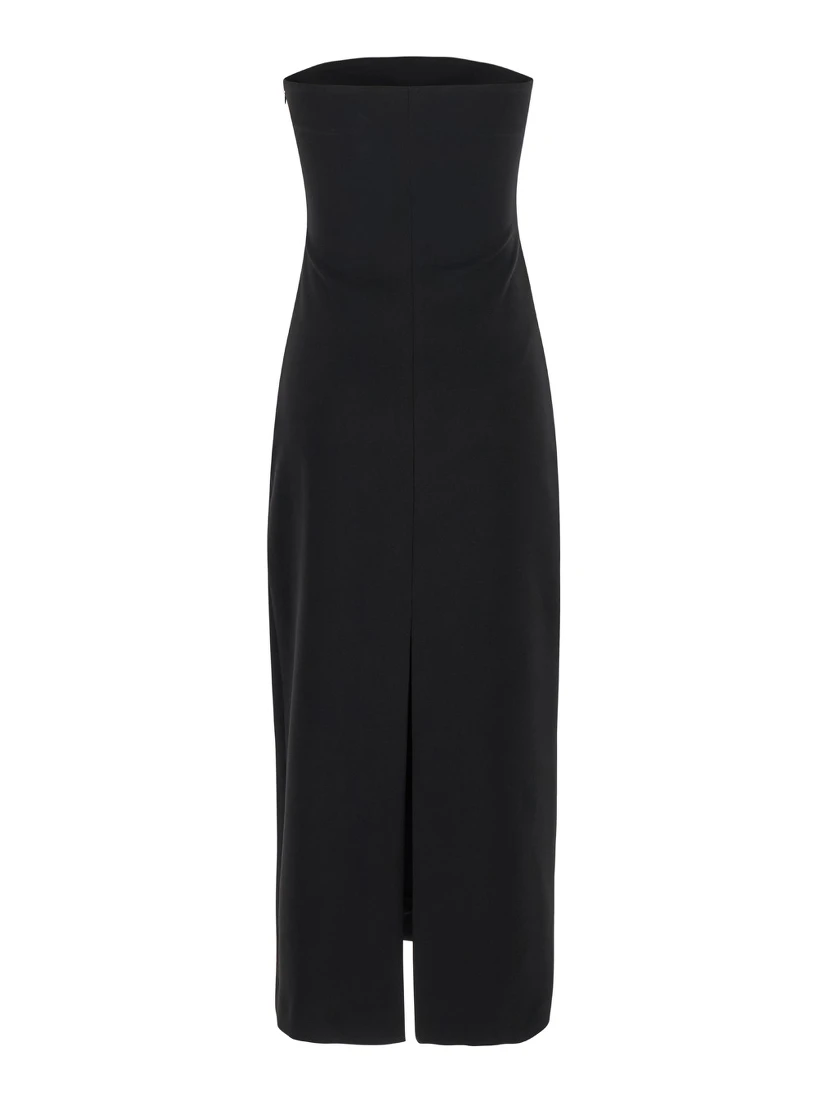 Black Bustier Dress with Slit in Tech Fabric Woman