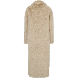 Beige Shearling Coat with Notched Revers and Concealed Front Closure in Ecofur Woman