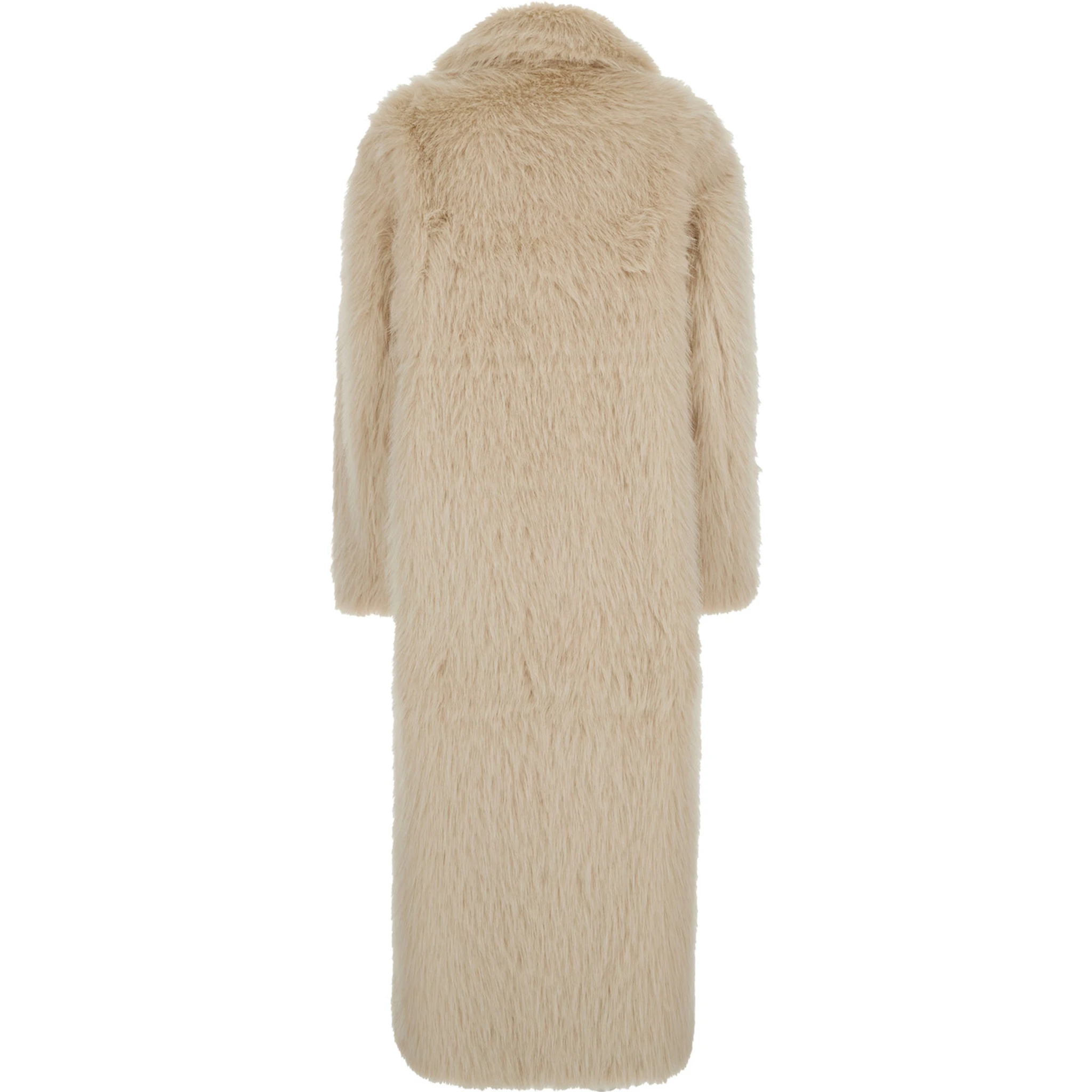 Beige Shearling Coat with Notched Revers and Concealed Front Closure in Ecofur Woman