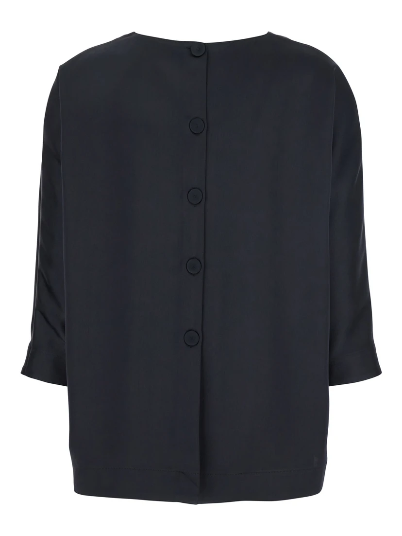 Blue Blouse with Three-Quarter Sleeves in Satin Woman