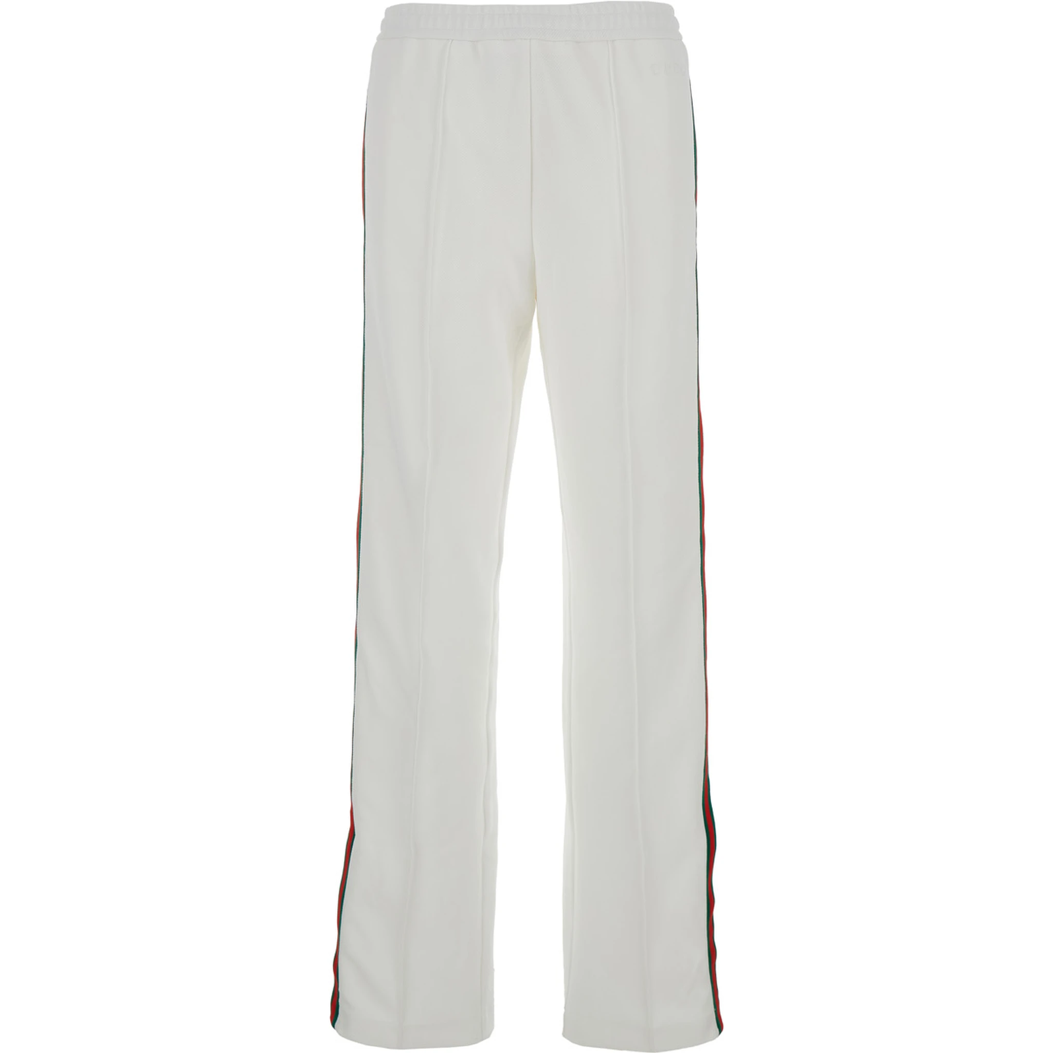 بنطال رياضي أبيض مزين بتطريز شعار وتفاصيل شبكية من البولياميد للنساء