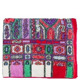 Red Beach Towel with Paisley Ornamental Print in Cotton Terry Home