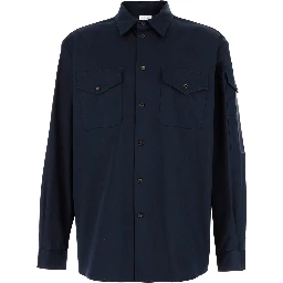 Blue Shirt with Pointed Collar in Cotton Man