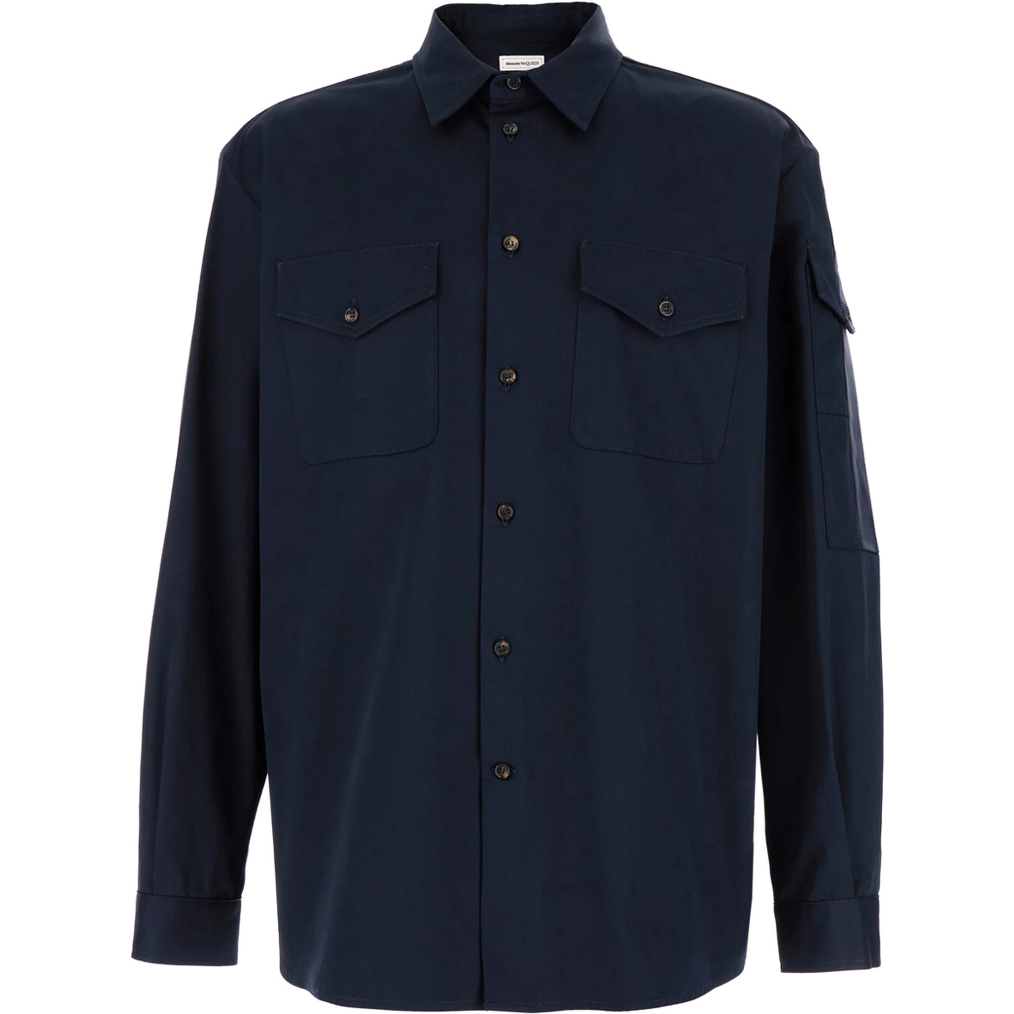 Blue Shirt with Pointed Collar in Cotton Man