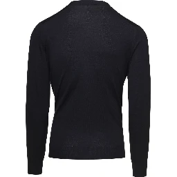 Black V Neck Long Sleeves Cardigan in Wool Man Gaudenzi