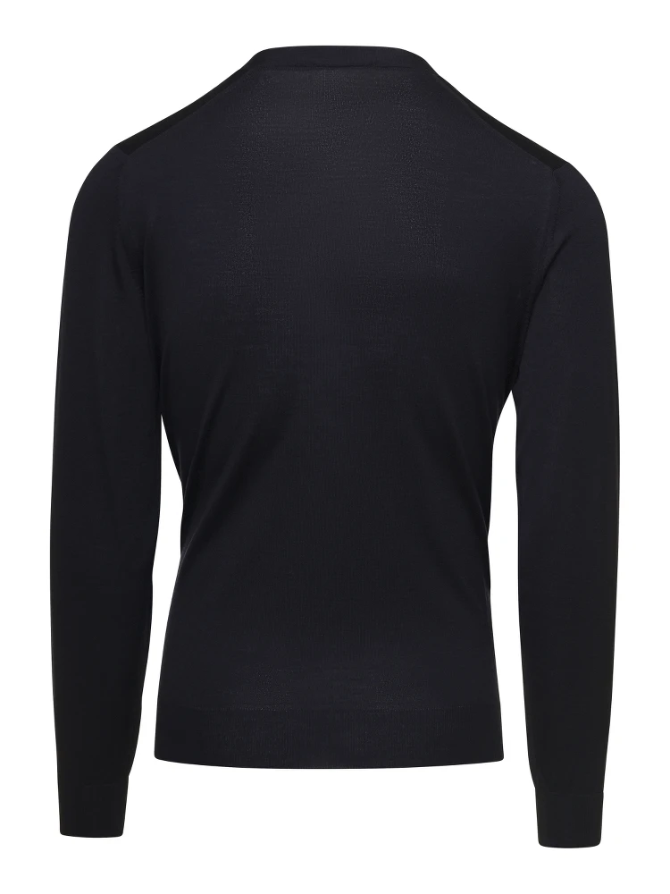 Black V Neck Long Sleeves Cardigan in Wool Man Gaudenzi