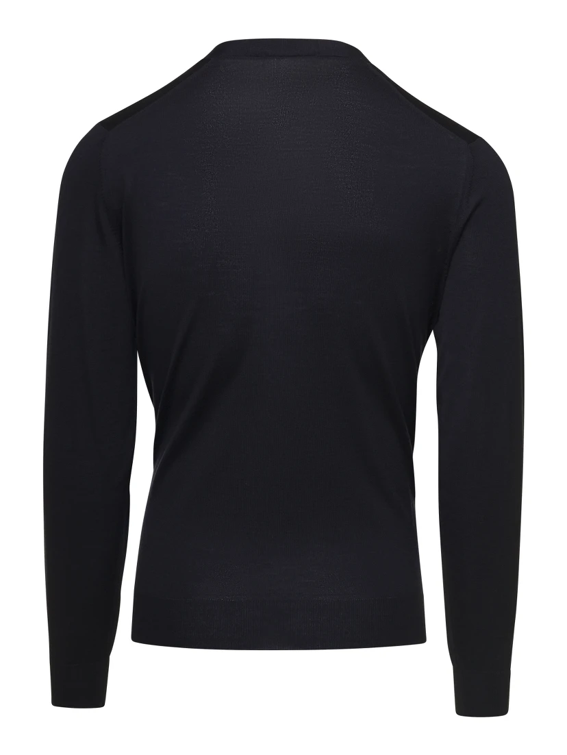 Black V Neck Long Sleeves Cardigan in Wool Man Gaudenzi