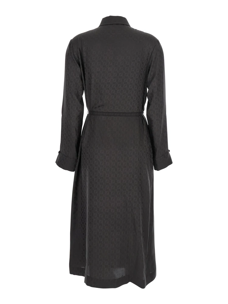 Brown Dress with All-Over FF Motif and Belt with Plaque at the Waist in Silk Woman alternative